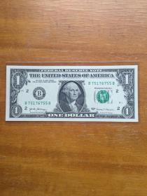 美国纸币。一美元。华盛顿头像。几乎全新。实图发货。