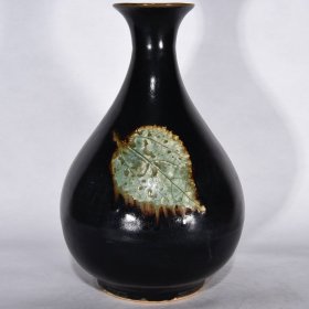 吉州窑树叶纹玉壶春瓶，25.5×18 cm