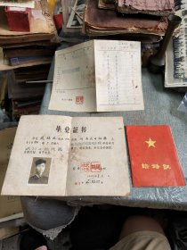 1957年水利部开封黄河水利学校赵保林毕业证书，成绩单，及1970年结婚证一组