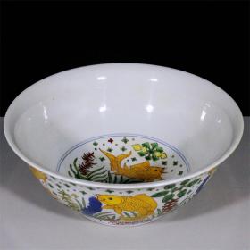 明手绘斗彩鱼藻纹大碗