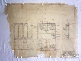 中国近代著名建筑师.杨锡镠等签名设计-50年代北京大学建筑设计稿1幅.尺寸90*73cm。