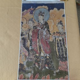 浑源永安寺明代壁画人神行进图（宣纸）112厘米×64,4厘米。宣纸原色微喷印制（实物拍图，外品如图，可详询，不接受退货，卷筒发货）