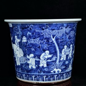 大明嘉靖年制青花婴戏图纹花盆 高27.7径36厘米2