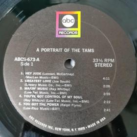 abc原版黑胶唱片—1969
A PORTRAIT OF THE TAMS~NM- ORIG 1969 ABC RECORDS LP w/SHRINK~BELL SOUND~SOUL