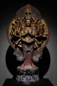 （议价） 青石千手观音贴金彩绘，工艺精美高1.2米宽70cm厚30cm