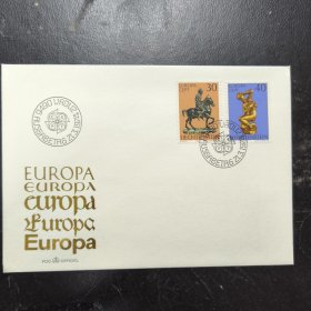 F3020外国信封列支敦士登邮票1974年欧罗巴 雕塑艺术 骑士维纳斯 2全 首日封 如图，角小折