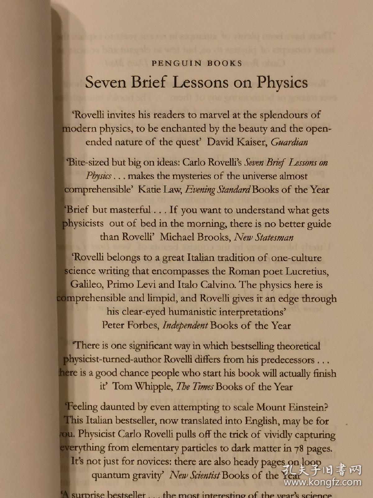 卡洛·罗韦利《七堂极简物理课》  Seven Brief Lessons on Physics by Carlo Rovelli（物理学）英文原版书