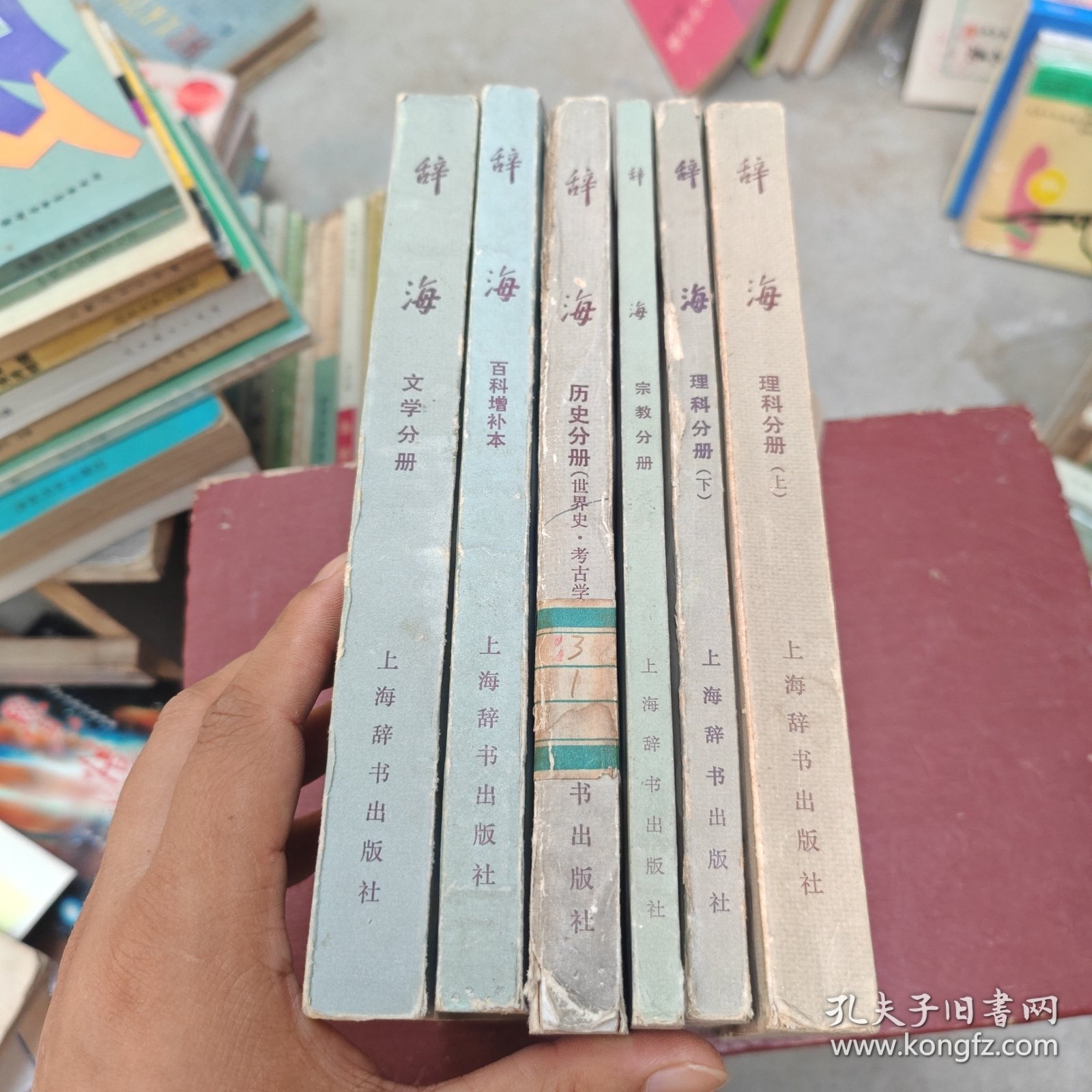 辞海文学分册，百科增补本，历史分册，宗教分册，理科分册上下 6本合售