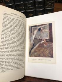 《勃朗特(三姐妹)文集》Bronte 1922伦敦出版 6册全套，包括《简爱》《维莱特》《教师》《雪莉》《女房客》《呼啸山庄》。摩纳哥羊皮装帧，带几十幅上世纪初插画黄金时代三巨头之一的埃德蒙·杜拉克彩色版画插图，没看错，就是杜拉克的！这套插画就是杜拉克当初扬名立万的成名作。整套书名社出品，规制周正，无多余纹饰，有宋瓷汝窑之风韵，简明之中有乾坤。书况非常好，收藏佳品。