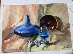 保真保手绘。水粉一张，品相如图。画心尺寸（54*39）cm，货号：L416