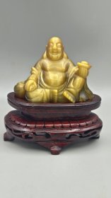 老金猫眼石摆件，弥勒菩萨，手工雕刻，无瑕疵，品相完美。