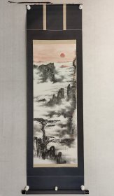 挺漂亮的一幅画！ 保真书画，湖北老画家，向德松《黄山迎客松日出图》118*43cm，原装裱立轴。