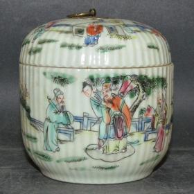景德镇陶瓷 人物纹盖罐 参罐 糖罐