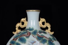 清乾隆珐琅彩智勇双全鎏金扁瓶;40x29厘米