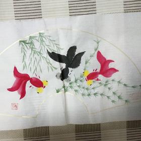 【国画】《金鱼扇面》，内容丰富，品相好！