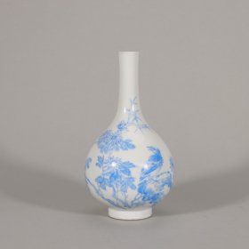 清乾隆珐琅蓝花鸟诗文小瓶 尺寸高度15.2公分