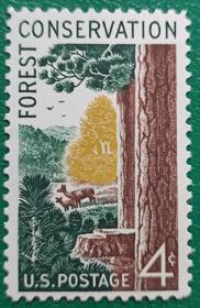 美国邮票 1958年保护自然资源 树木 1全新 有背贴