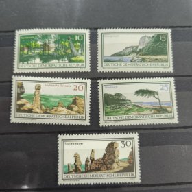 DDR502民主德国邮票1966年 自然保护区景观 风景 新 5枚（缺6-6）部分票有压痕