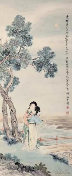 艺术微喷潘振镛(1852-1921) 桂花仕女30x73厘米