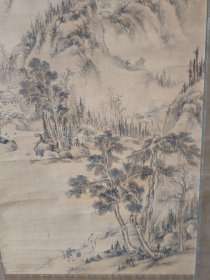 清代大幅山水画，仿元代画家王蒙，画工好，画心尺寸132*56厘米