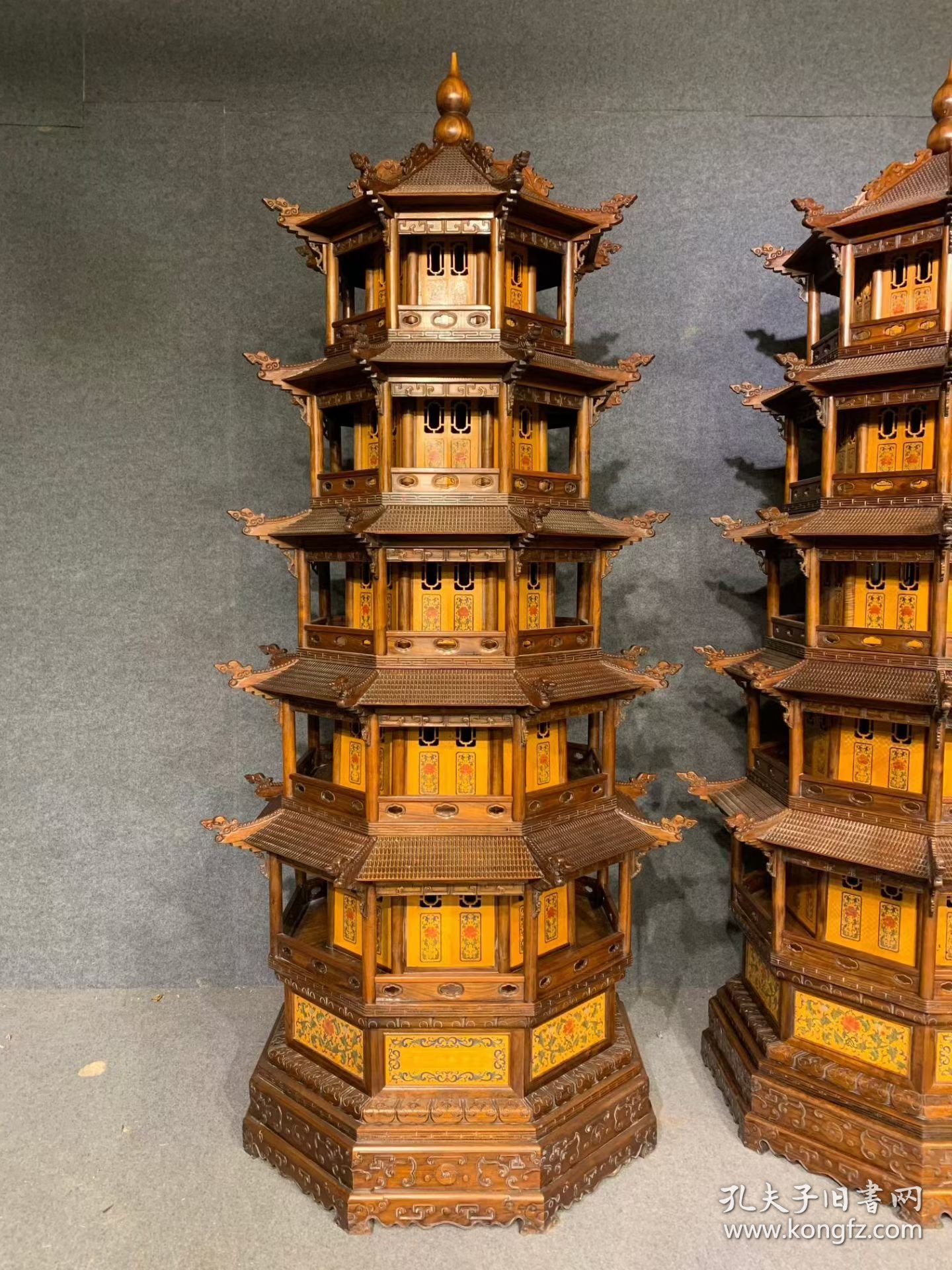 清代黄花梨雕填玲珑塔古董明清木器