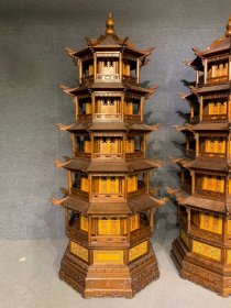清代黄花梨雕填玲珑塔古董明清木器