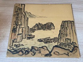 日本【山水图】画作色纸一幅，应该是手绘非印刷