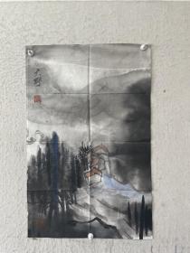 【保真字画】李世安，四尺三开
           大野（李世安）1955年生于济南，2001年入北京画院高研班学习，导师王文芳先生，2002年考入中国艺术研究院硕士研究生课程班学习。现为中国美术家协会会员。