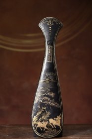 老木胎大漆描真金福禄寿喜纹戥子称一套 长32cm 宽8.5cm 重280克