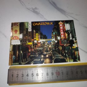 《1988，美国加利福利亚州，三藩市/旧金山，中国小镇，夜景》（美国原版老明信片）