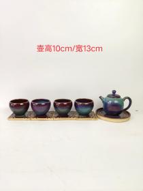 极品钧窑（梅兰竹菊）茶具一套，稀有瓷种，少见的汝窑窑变釉，非常珍贵。
