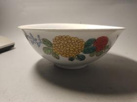 567瓷，70年代手绘粉彩花卉薄胎大碗，开线