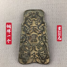 乡下收到老铜牌一个，包浆厚重，保存完好，品相如图，喜欢的朋友联系