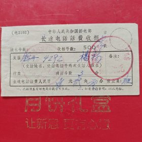六十年代，长途电话话费收据，沈阳市服务公司抗大旅社基层店长征旅社~锦州。（生日票据，邮电专题2类）（76-1）