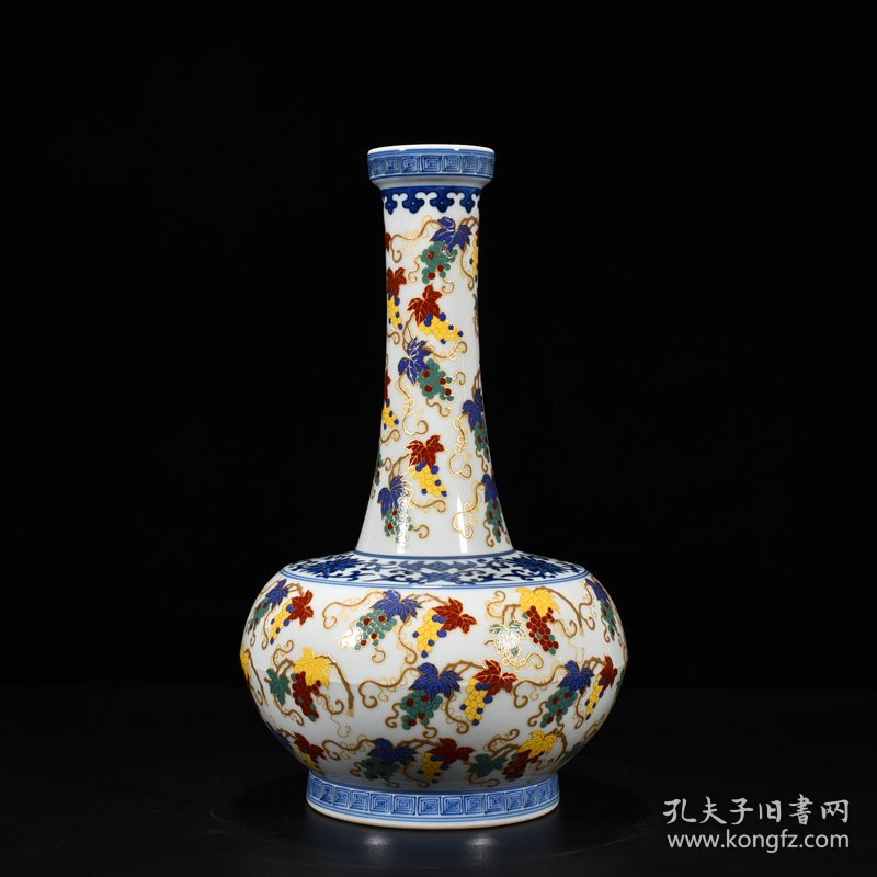 点击查看原图 清雍正粉彩描金多子葡萄纹赏瓶 32*19厘米