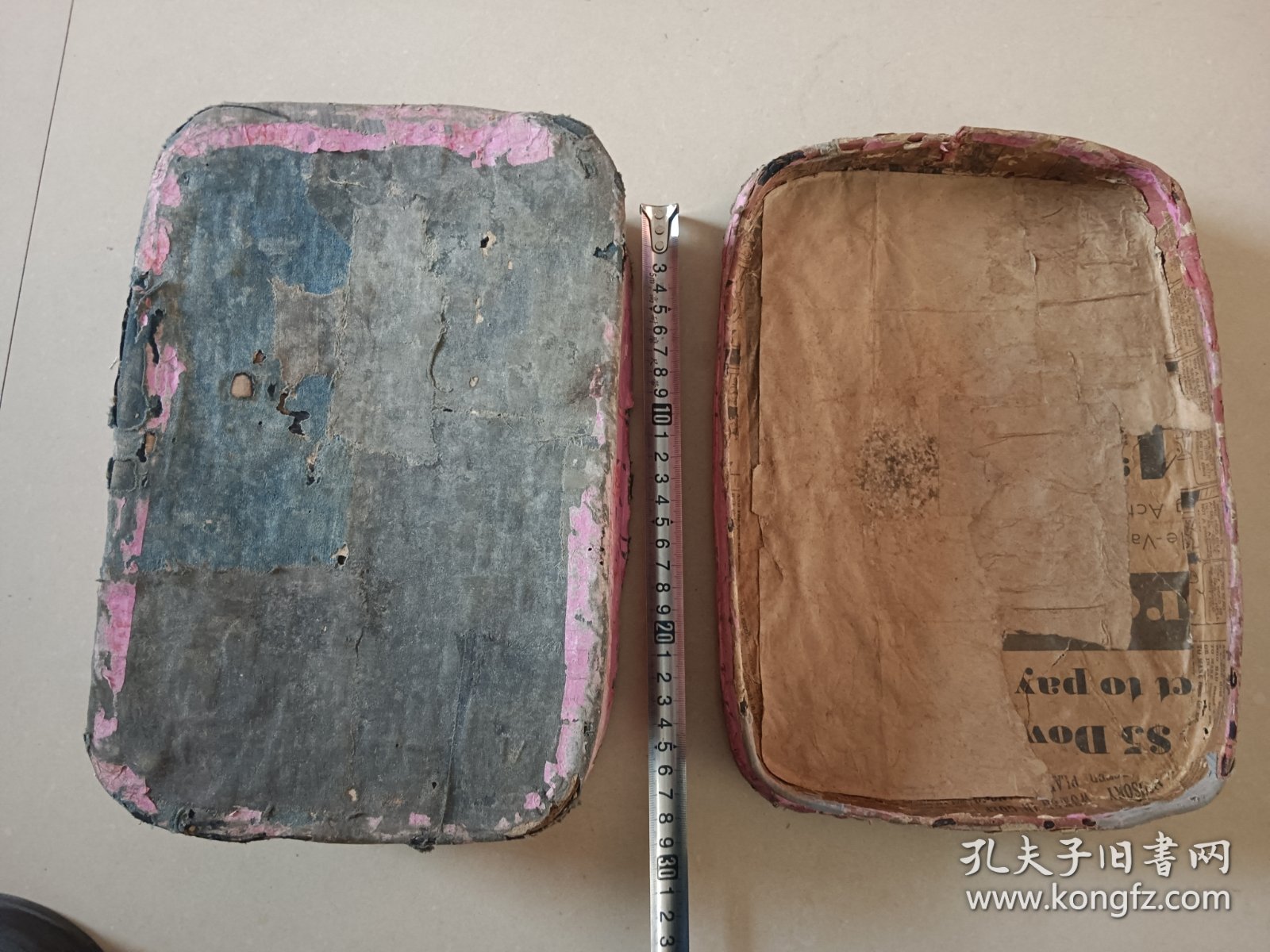 老手工纸糊针线盒子 有小破损品差30×20×10