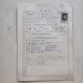 1977年教师登记表： 东风小学/ 东风人民公社 魏红兰 天生港渔民子弟学校 贴有照片