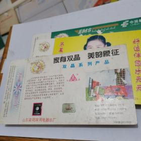 1996年中国邮政贺年（有奖）山东莱阳家用电器总厂企业金卡实寄明信片--