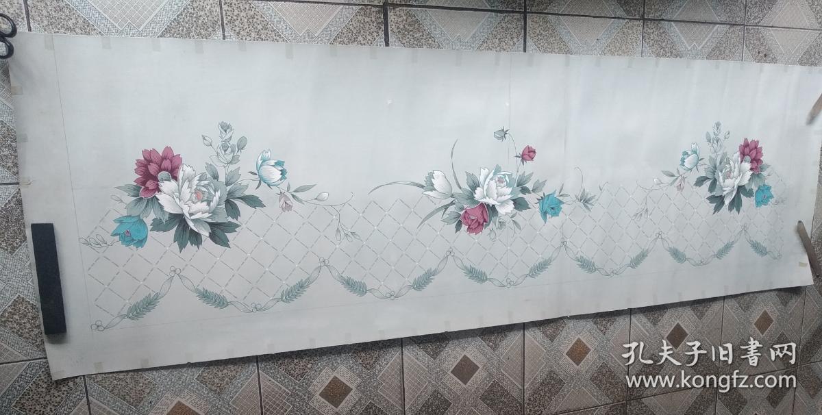 李季馨 2001年作 床单被单原稿 (飘香)二幅一套 花卉图案