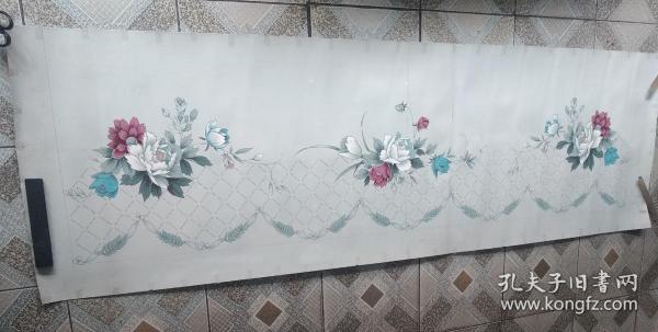 李季馨 2001年作 床单被单原稿 (飘香)二幅一套 花卉图案
