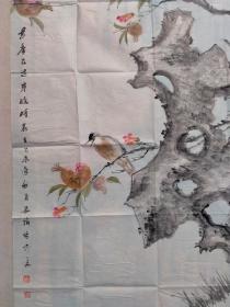 保真书画，杨林翰四尺整纸国画《花香已过丰收时》一幅136*68cm软片，杨林翰，原名杨经纬，号五云山人，斋号五云山房，秋丰堂主，现为清华大学中国画高研班助教，国家一级美术师，国礼画家，中国画宋画研究会副会长，北京经纬画馆馆长，河南五云山书画院院长，郑州市美协花鸟画山水画艺委会委员。现居北京通州宋庄小堡。