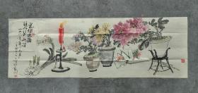 著名画家曹宜民
国画：花烛之喜，琴瑟永谐。
尺寸：95*22
著名画家曹宜民