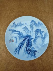 1987年手绘山水瓷盘，有款自查，35