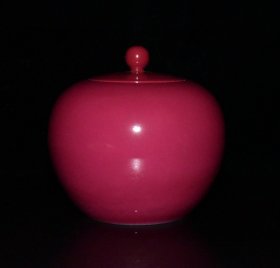 清雍正胭脂红釉茶叶盖罐一对【11×11.5cm】