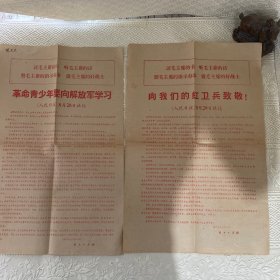 青少年要向解放军学习 向我们的红卫兵致敬！人民日报1966年8月28日、29日社论（解放日报印）（合售）