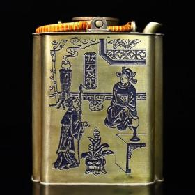早期收藏白铜景泰蓝藤编提梁温酒壶，长9厘米宽9厘米高11厘米，重600克，