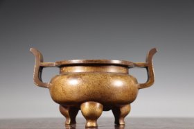 旧藏 铜官帽耳香炉 尺寸：19.8-14.5-13 cm 重2300克