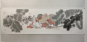 保真书画，当代书画名家，孙培增八尺对开国画佳作《平常心是福》70×240cm，纸本托片。孙培增，号抱璞，山东诸城人，师承刘大为、任惠中诸先生，现为中国美术家协会会员，中国工笔画学会会员，中央民族画院、文化部国韵文华书画院特聘画家、北京凤凰岭美术馆刘大为精英工作室成员。