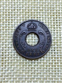 英属东非1分青铜币 1923年乔治五世黑色老包浆 局部自然铜锈极美品 fz0120
