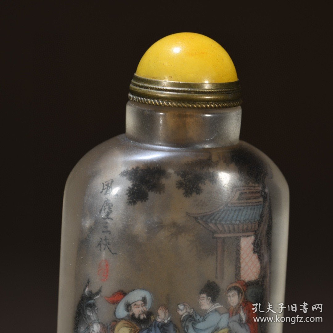 清 琉璃内画风尘三侠鼻烟壶